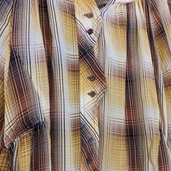 BCBGMaxAzria Silk Boho Plaid Drapey Cinch Blouse size Medium - Picture 3 of 8